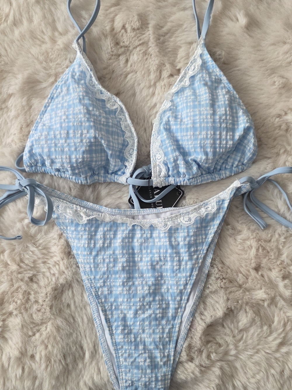 Light Blue Zaful Forever Young Lace-Trim Bikini Set